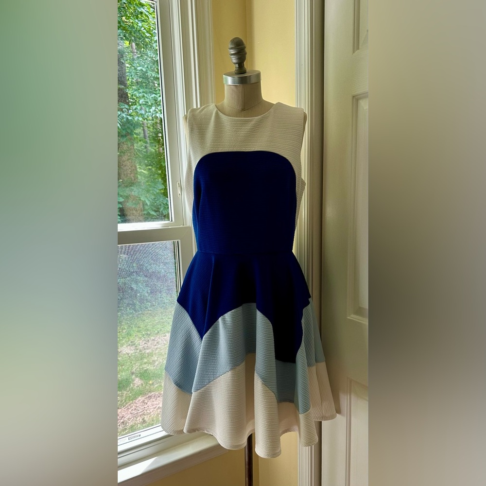 Taylor Sleeveless Dress in Blue and White | Size 12